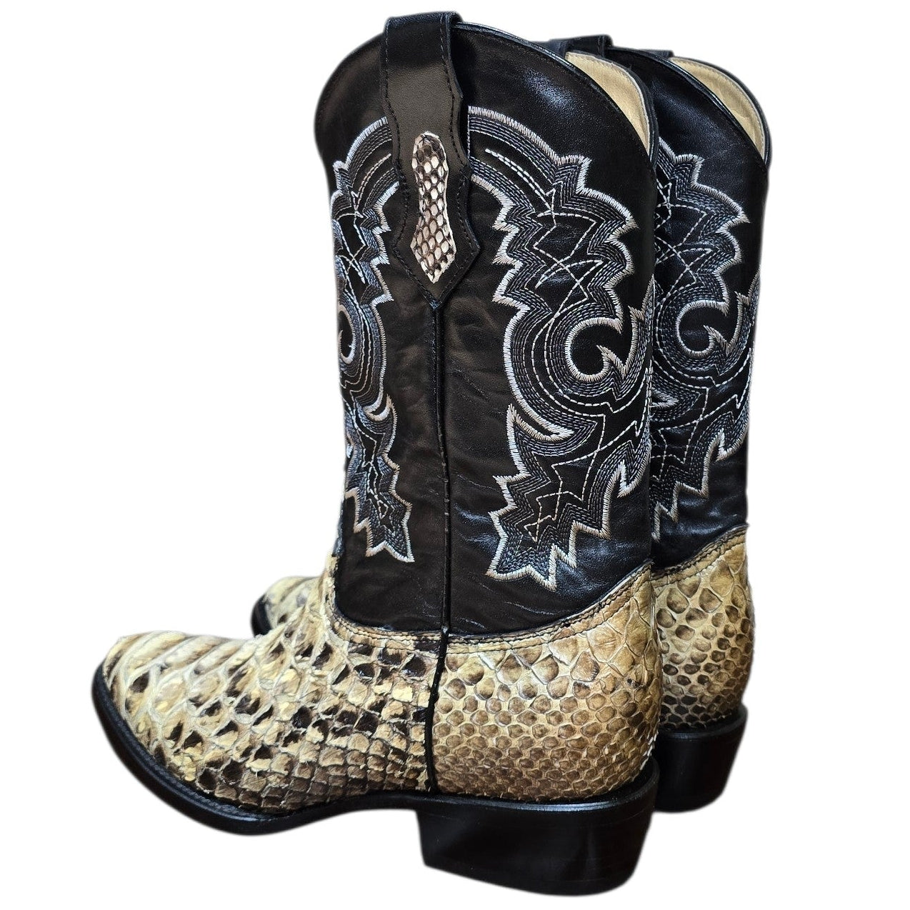 Exotic Leather Cowboy Boots (0175) - 14" Genuine Giant Python Snake Skin w/ Western Stitching & Round Toe