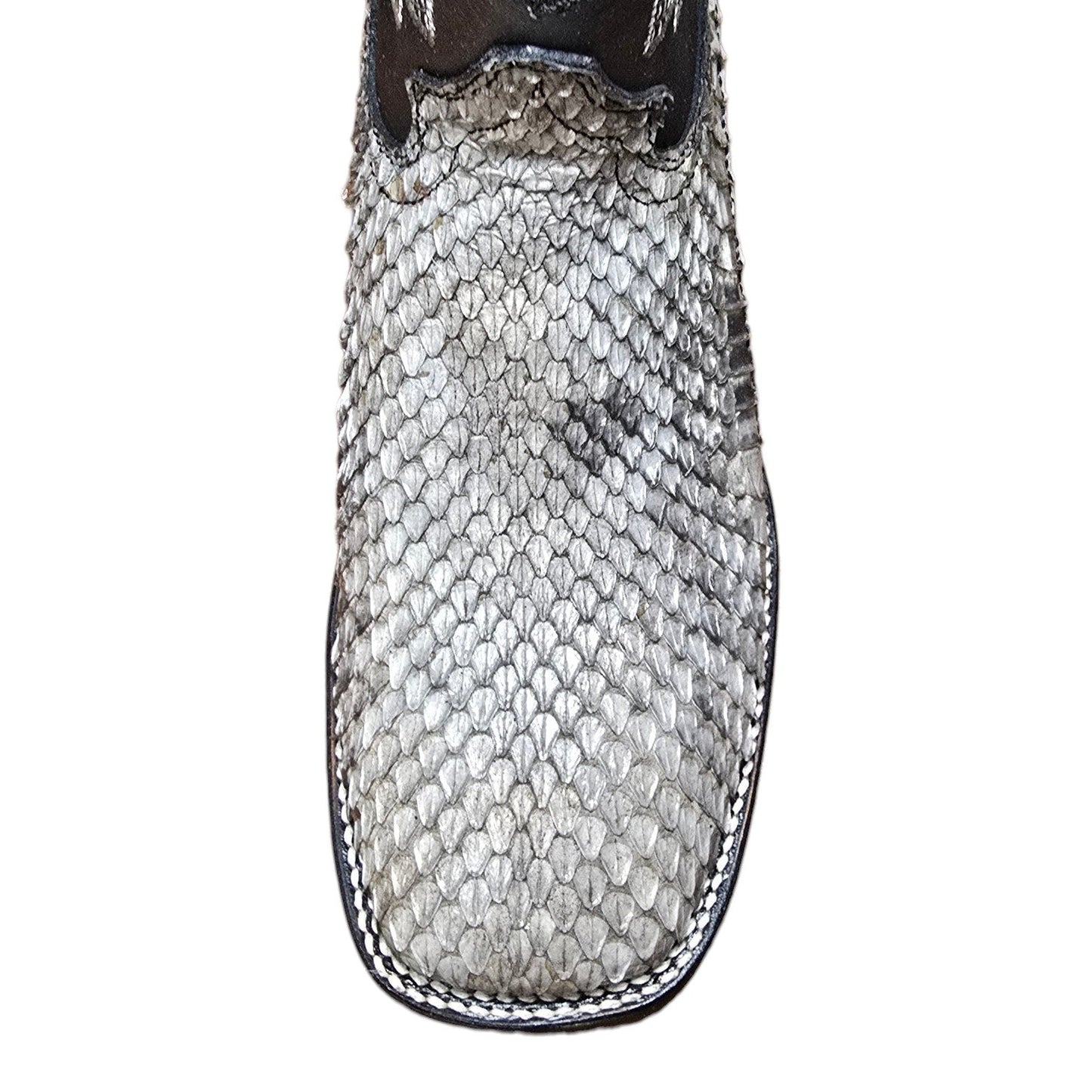 Exotic Leather Cowboy Boots (0174) - 14" Genuine Rattle Snake Skin w/ Mesh Stitching & Square Toe