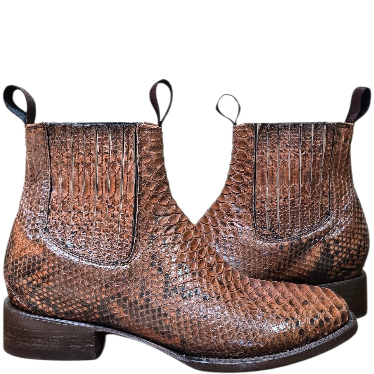 Exotic Leather Ankle Boots (0170) - 8" Genuine Python Snake Skin w/ Square Toe