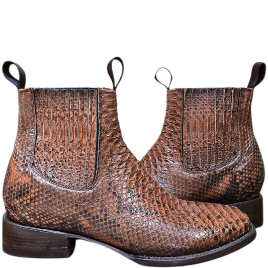 Exotic Leather Ankle Boots (0170) - 8" Genuine Python Snake Skin w/ Square Toe