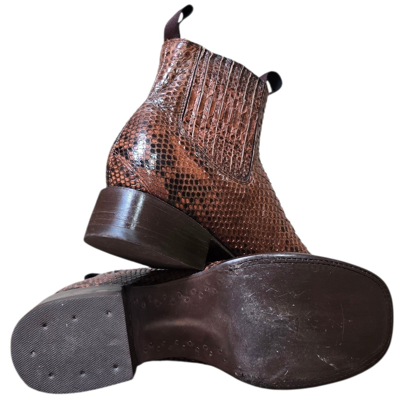 Exotic Leather Ankle Boots (0170) - 8" Genuine Python Snake Skin w/ Square Toe