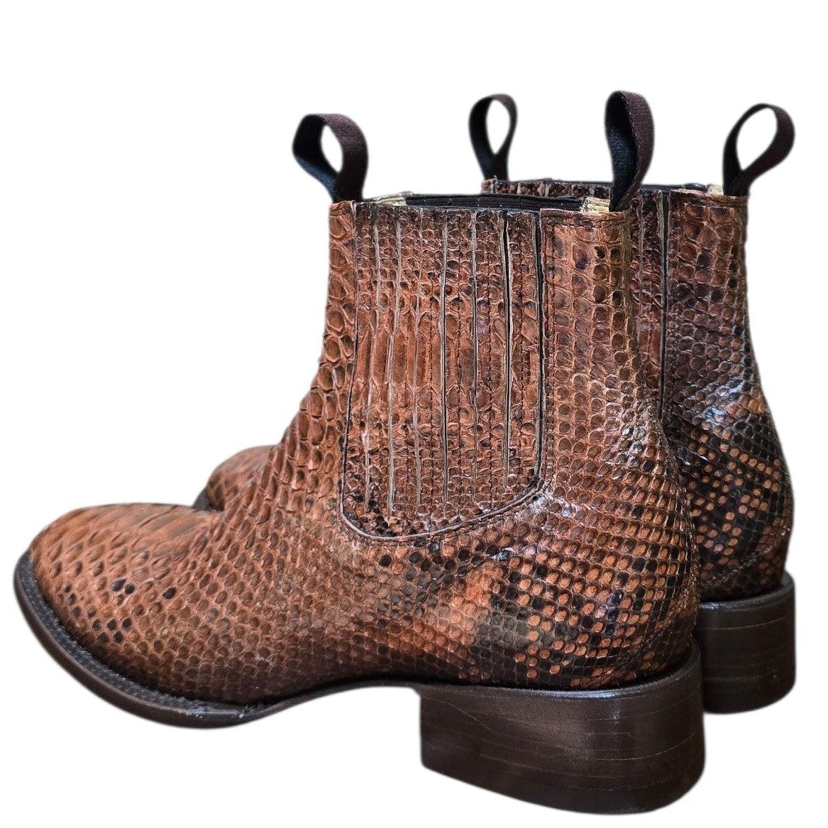 Exotic Leather Ankle Boots (0170) - 8" Genuine Python Snake Skin w/ Square Toe