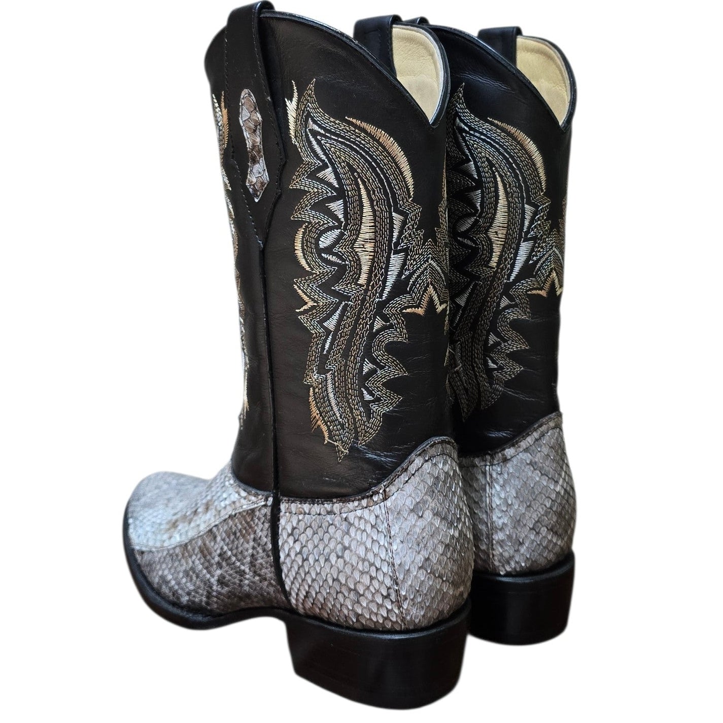 Exotic Leather Cowboy Boots (0172) - 14" Genuine Rattle Snake Skin w/ Western Stitching & Round Toe