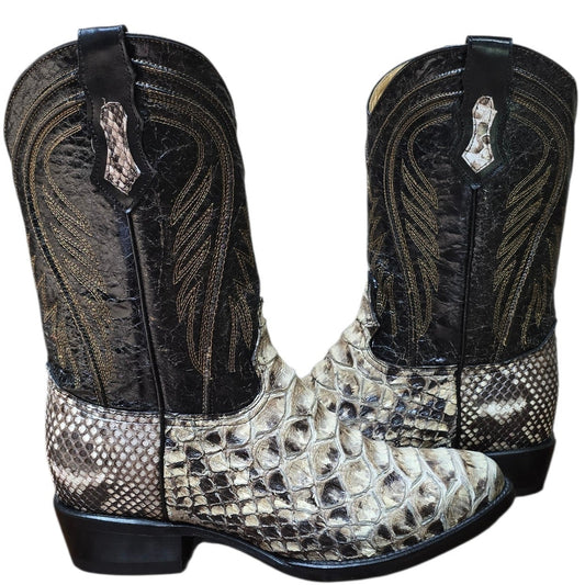 Exotic Leather Cowboy Boots (0173) - 14" Genuine Giant Python Snake Skin w/ Western Stitching & Round Toe