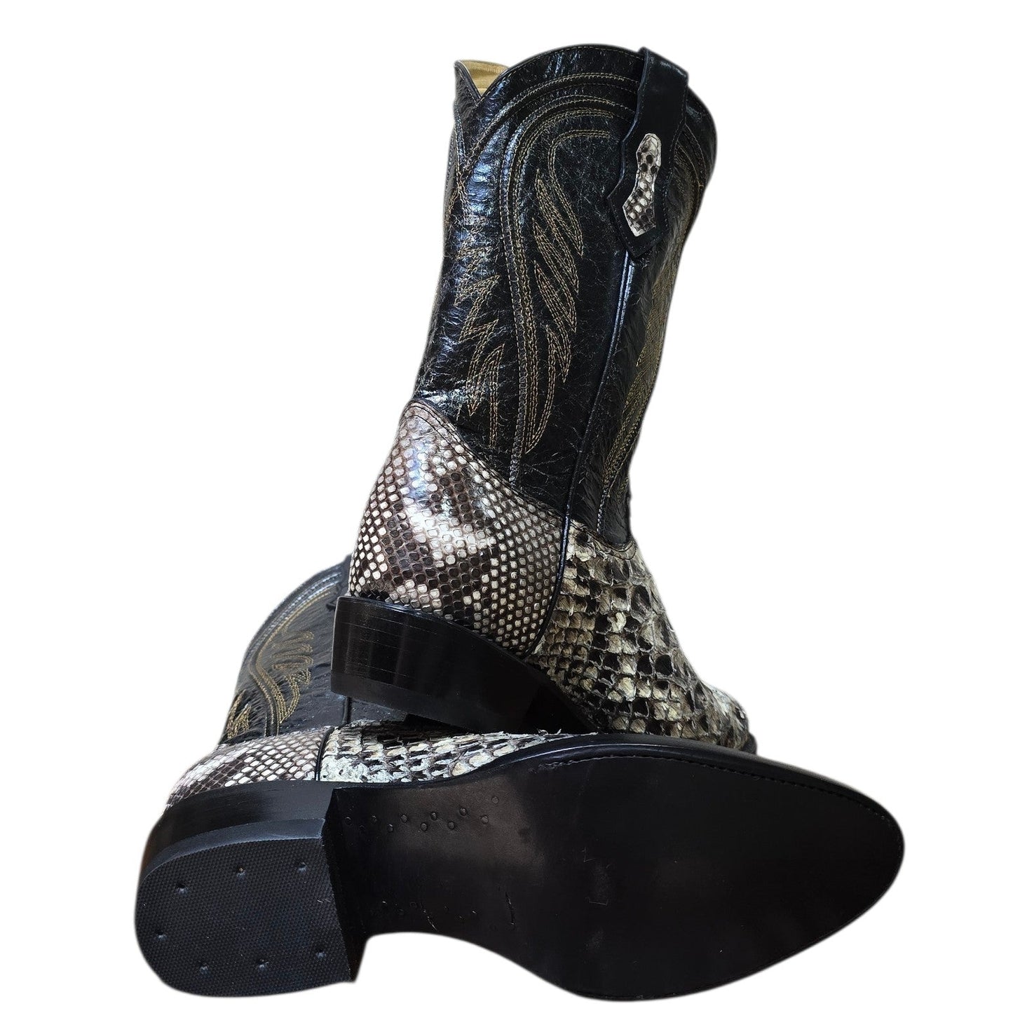 Exotic Leather Cowboy Boots (0173) - 14" Genuine Giant Python Snake Skin w/ Western Stitching & Round Toe