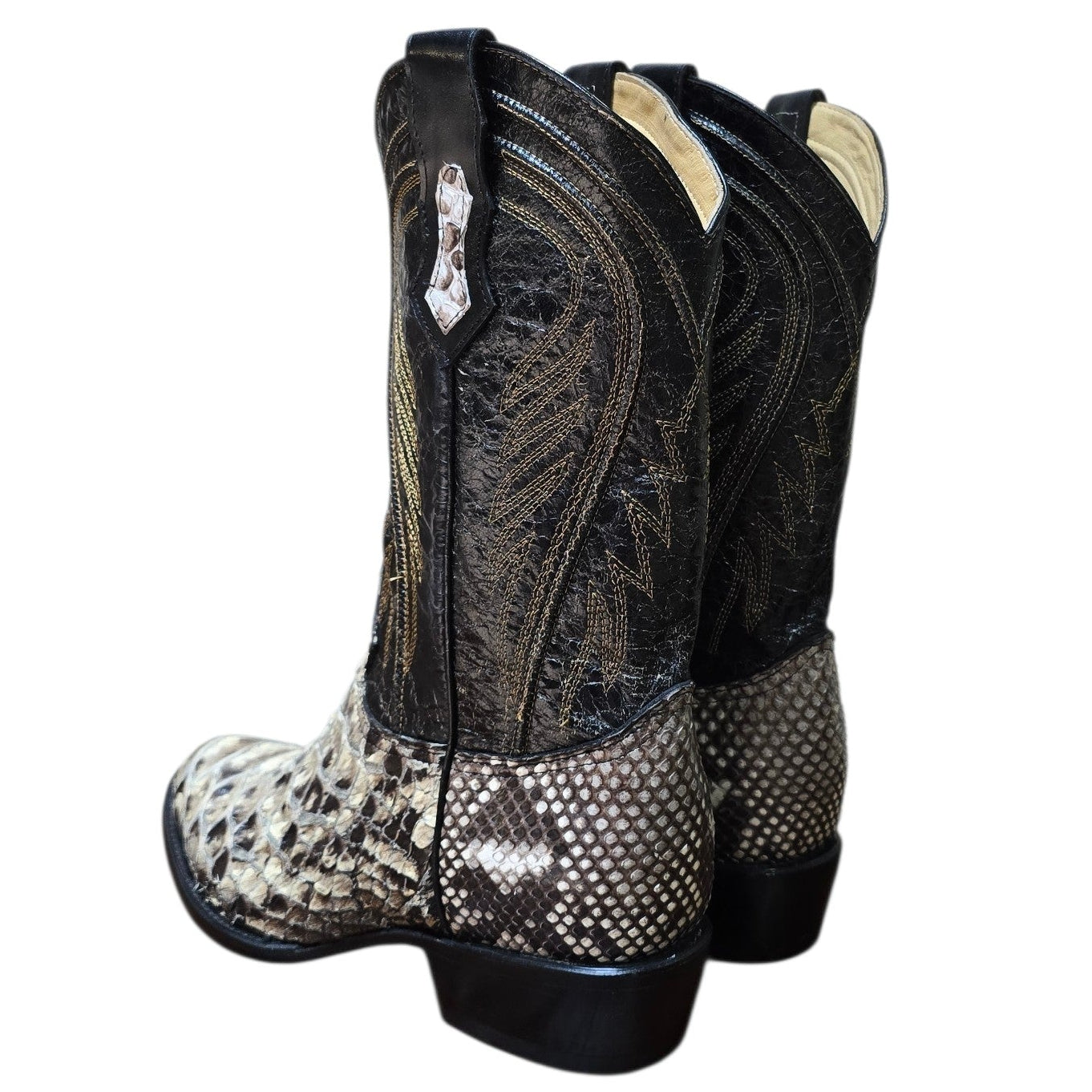 Exotic Leather Cowboy Boots (0173) - 14" Genuine Giant Python Snake Skin w/ Western Stitching & Round Toe