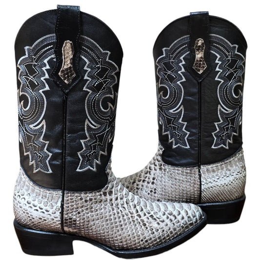 Exotic Leather Cowboy Boots (0171) - 14" Genuine Python Snake Skin w/ Western Stitching & Round Toe