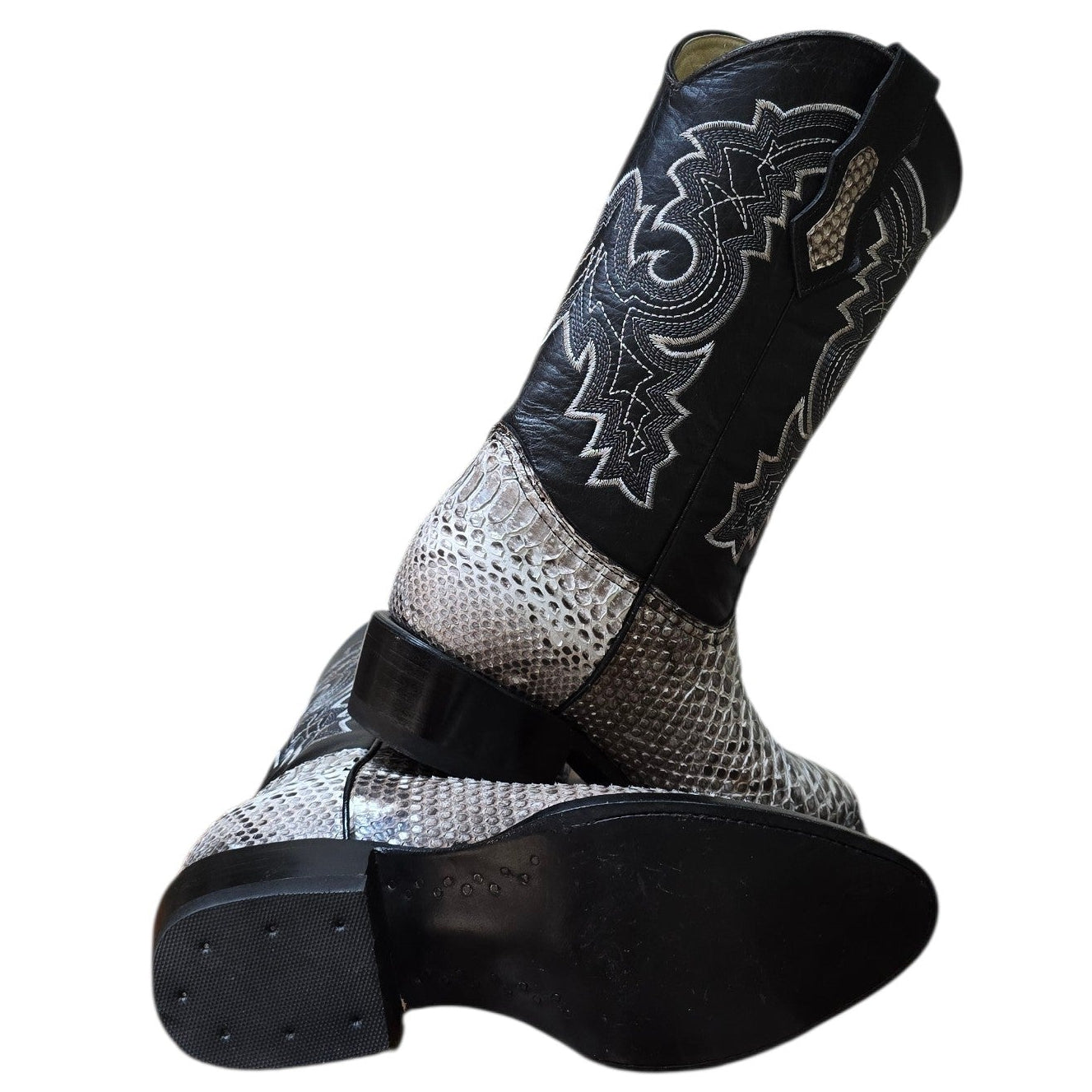 Exotic Leather Cowboy Boots (0171) - 14" Genuine Python Snake Skin w/ Western Stitching & Round Toe
