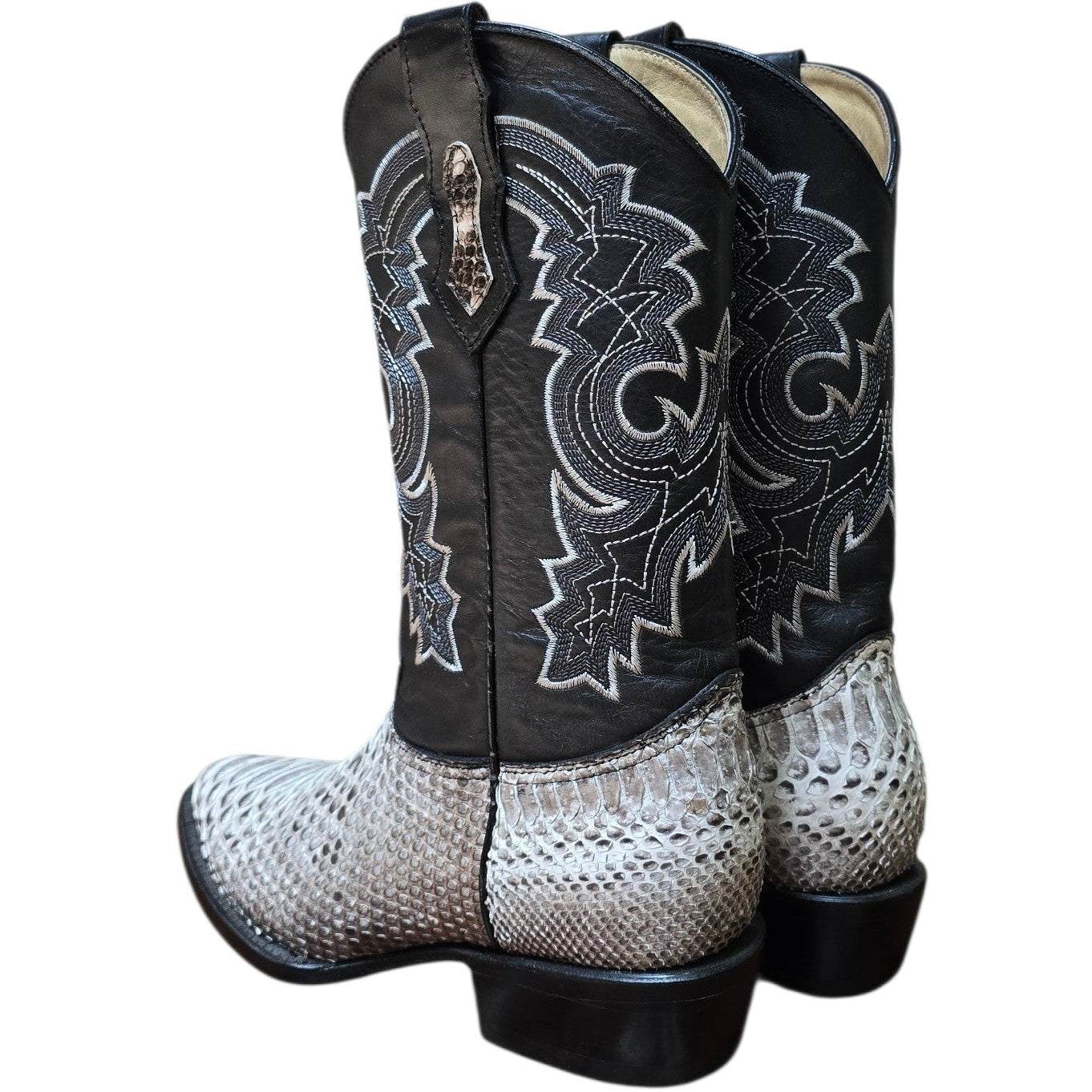 Exotic Leather Cowboy Boots (0171) - 14" Genuine Python Snake Skin w/ Western Stitching & Round Toe