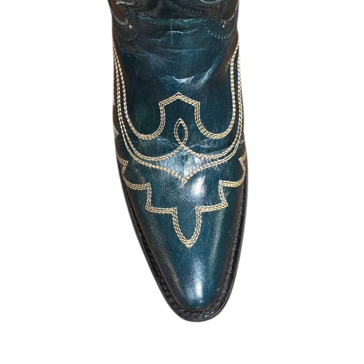 Cowboy Boots (0178) - 16" Dark Teal Green Leather w/ Western Stitching & Pointed Toe