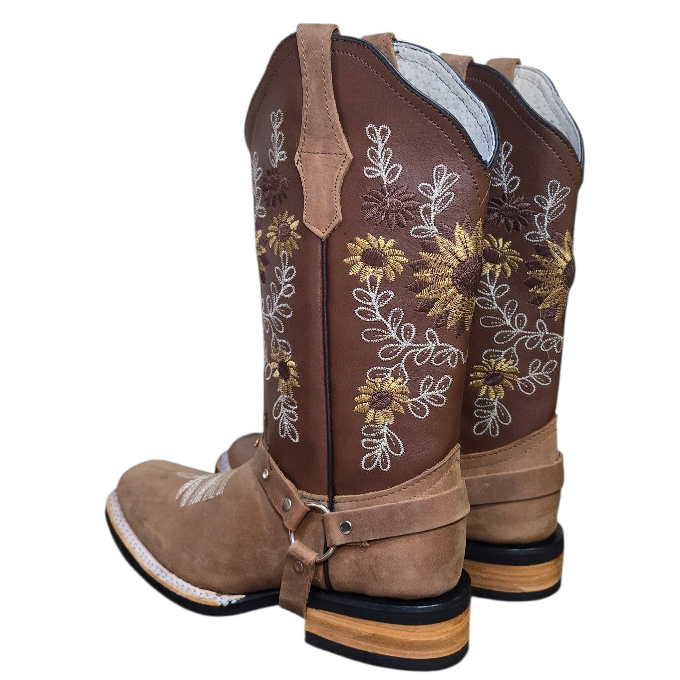 Cowboy Boots (0180) - 13" Light Brown Leather w/ Sunflower Stitching & Rodeo Toe
