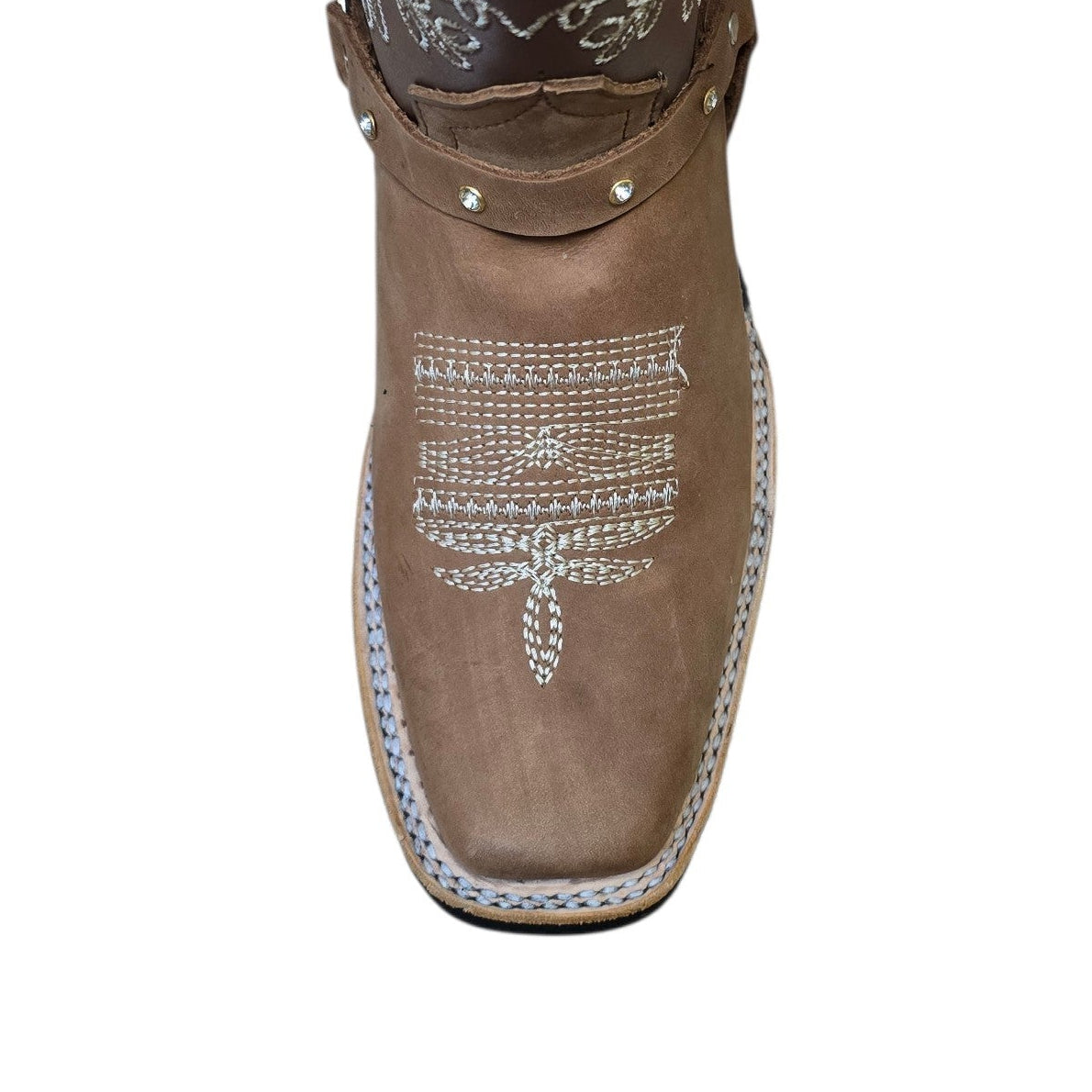 Cowboy Boots (0180) - 13" Light Brown Leather w/ Sunflower Stitching & Rodeo Toe