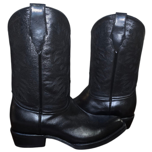 Cowboy Boots (0182) - 14" Black Leather w/ Black Western Stitching & Round Toe