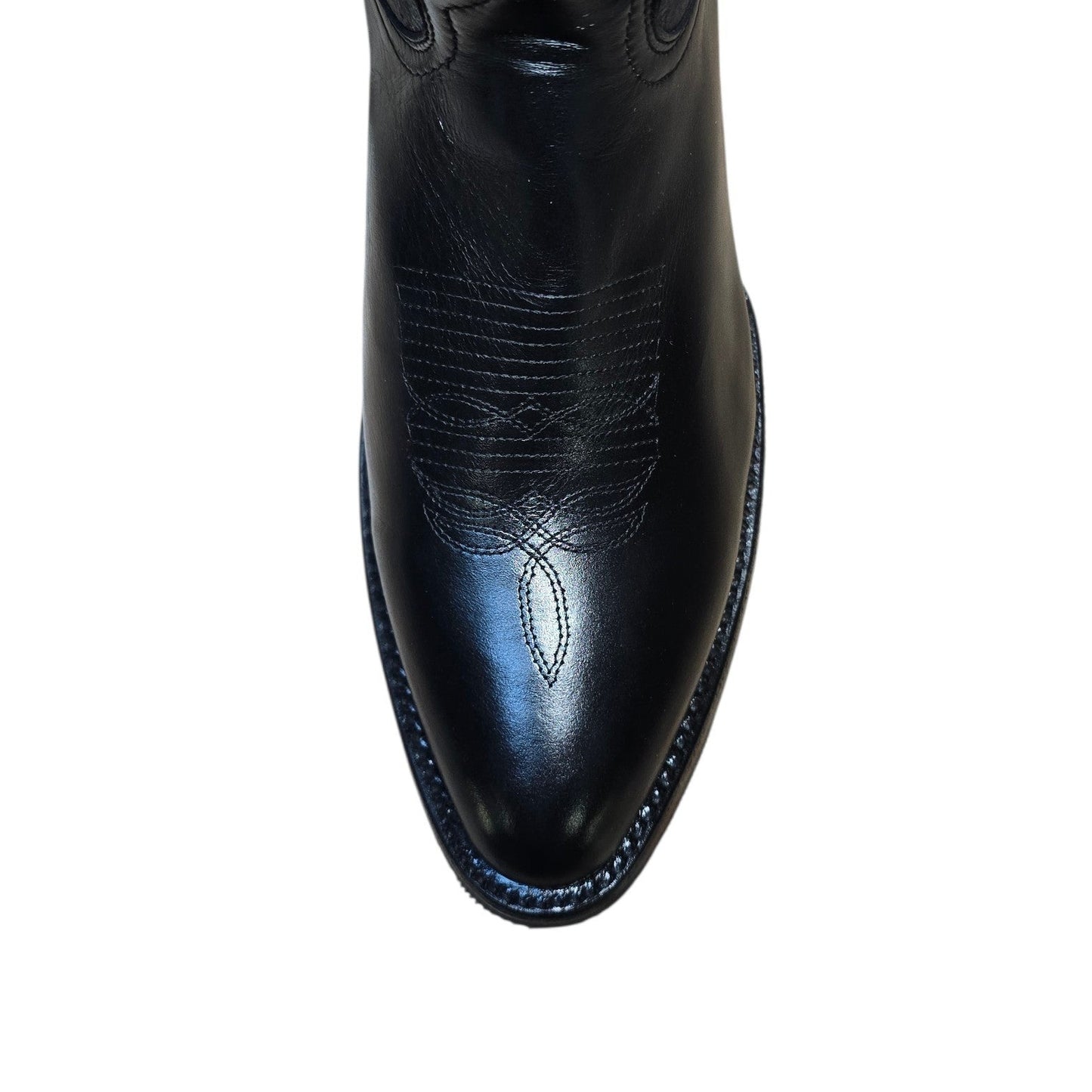Cowboy Boots (0182) - 14" Black Leather w/ Black Western Stitching & Round Toe