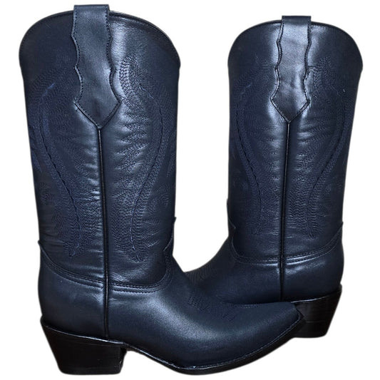 Cowboy Boots (0185) - 14" Navy Blue Leather w/ Snip Toe