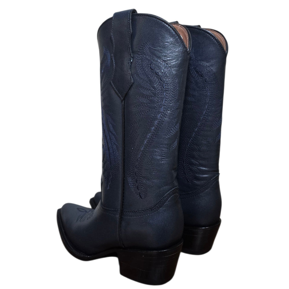 Cowboy Boots (0185) - 14" Navy Blue Leather w/ Snip Toe
