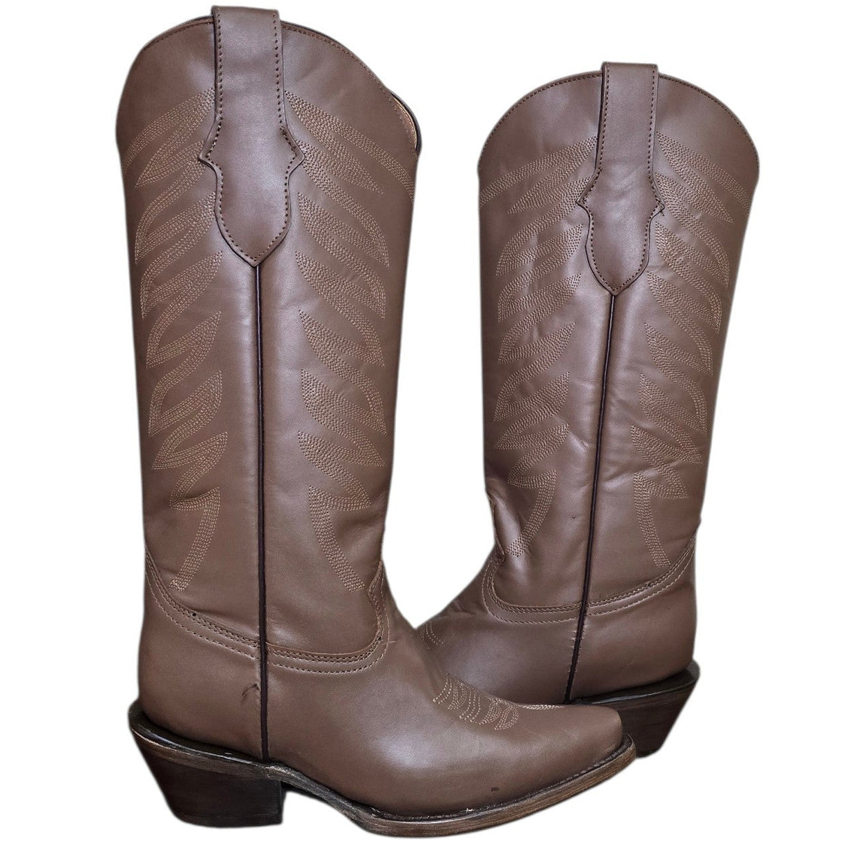 Cowboy Boots (0187) - 15.5" Brown Leather Boots w/ Round Toe