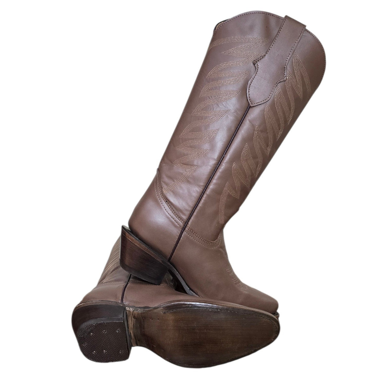 Cowboy Boots (0187) - 15.5" Brown Leather Boots w/ Round Toe