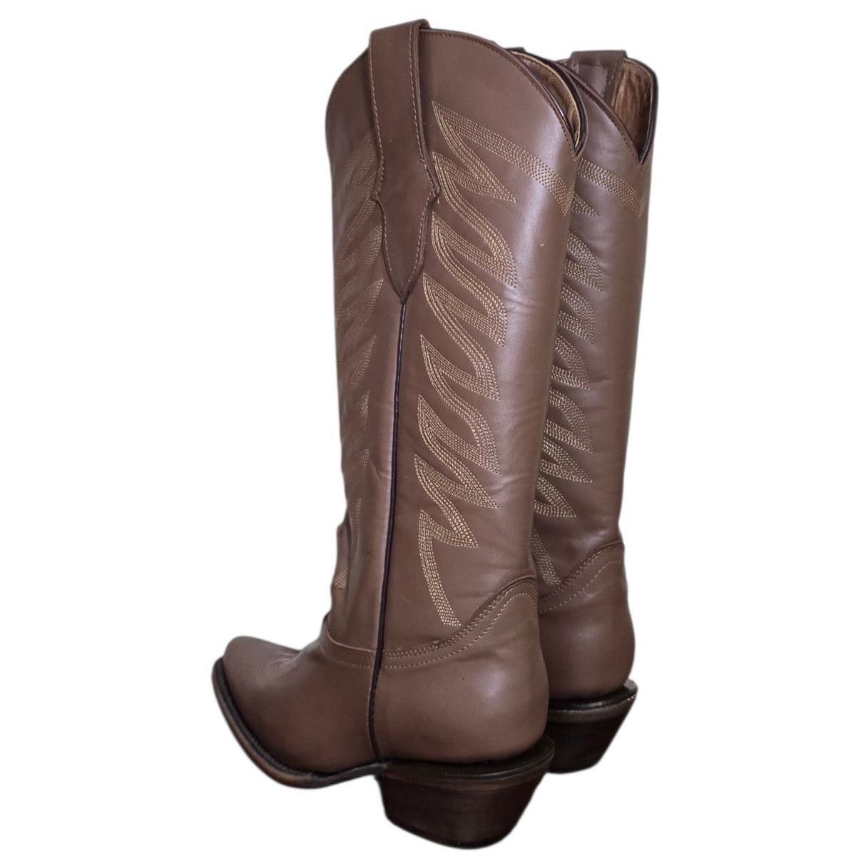 Cowboy Boots (0187) - 15.5" Brown Leather Boots w/ Round Toe