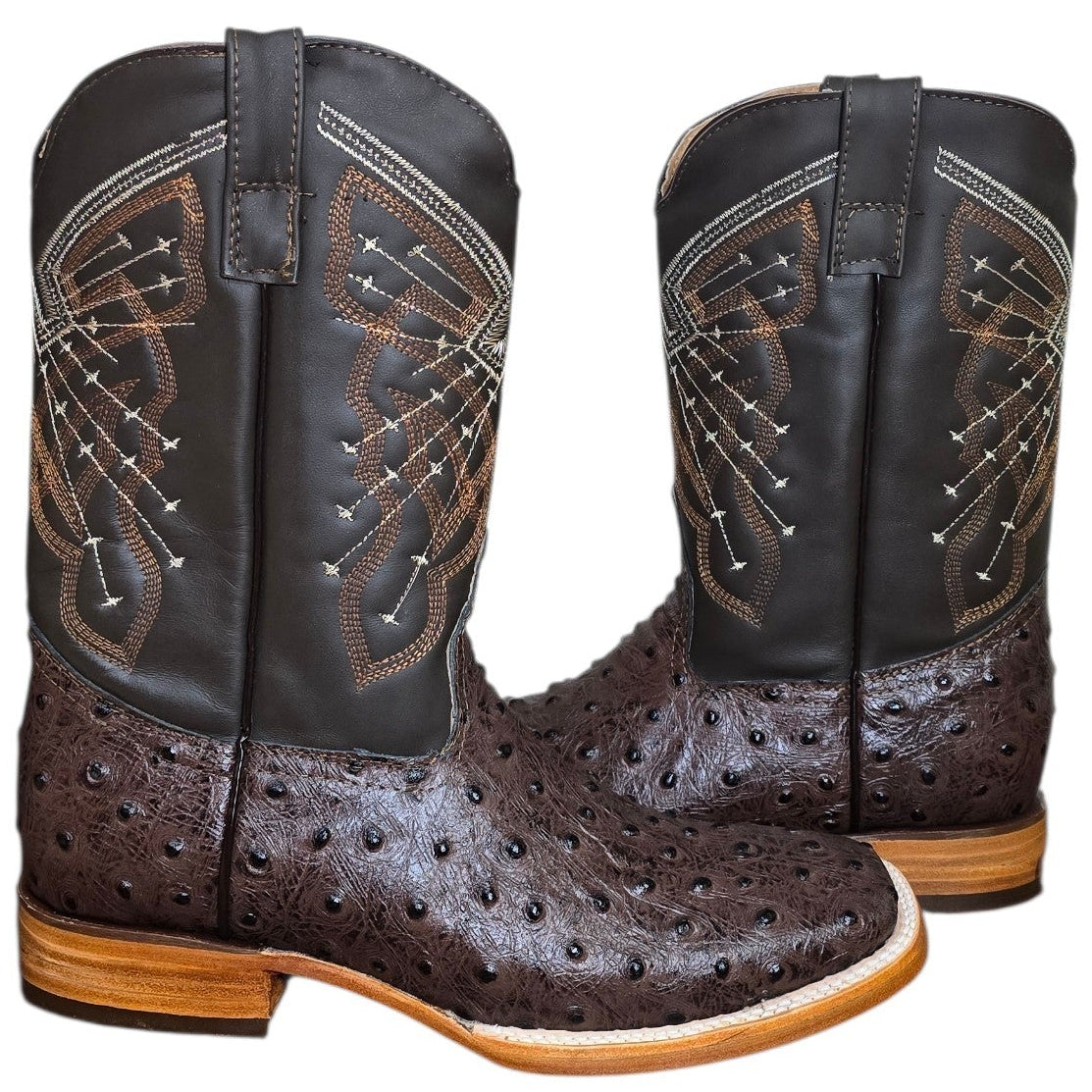 Cowboy Boots (0188) - 12" Premium Faux Ostrich Print Leather w/ Square Toe
