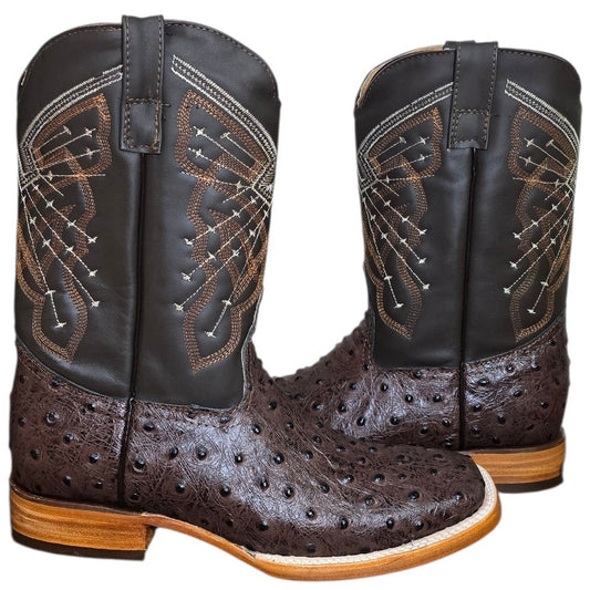 Cowboy Boots (0188) - 12" Premium Faux Ostrich Print Leather w/ Square Toe