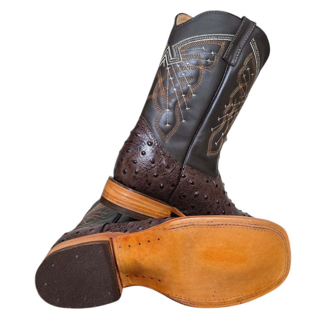 Cowboy Boots (0188) - 12" Premium Faux Ostrich Print Leather w/ Square Toe