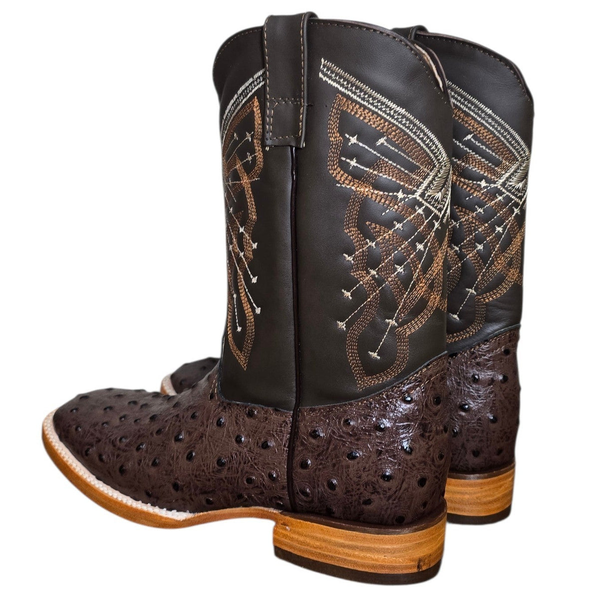 Cowboy Boots (0188) - 12" Premium Faux Ostrich Print Leather w/ Square Toe
