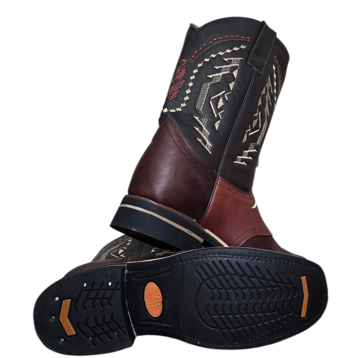 Cowboy Boots (0191) - 12" Rodeo Toe Layered Two-tone Leather w/ Longhorn Design