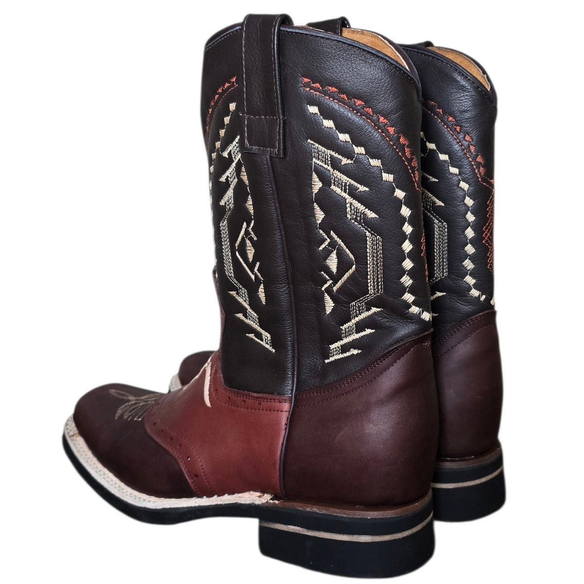 Cowboy Boots (0191) - 12" Rodeo Toe Layered Two-tone Leather w/ Longhorn Design