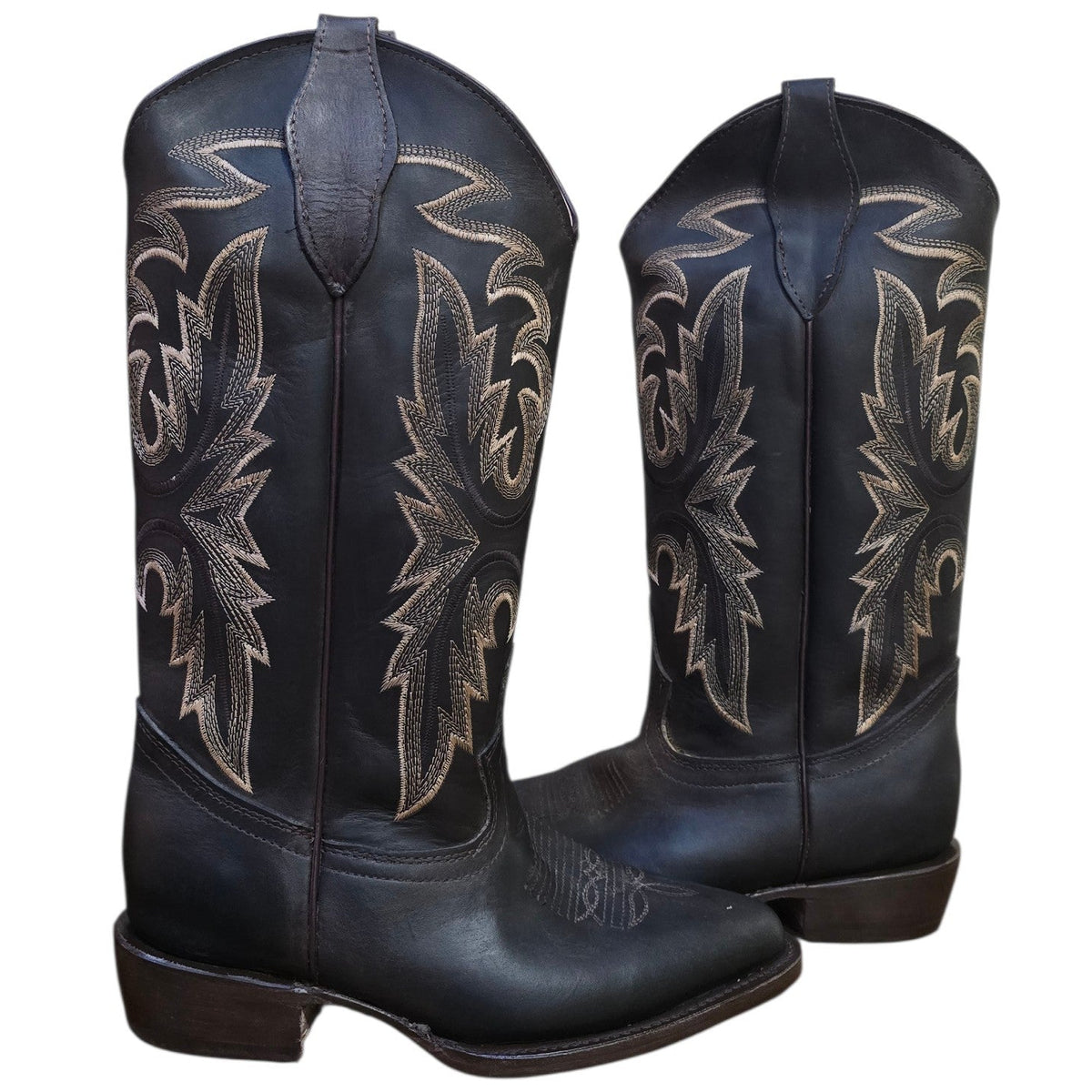 Cowboy Boots (0194) - 14" Dark Brown Leather w/ Western Stitching & Round Toe
