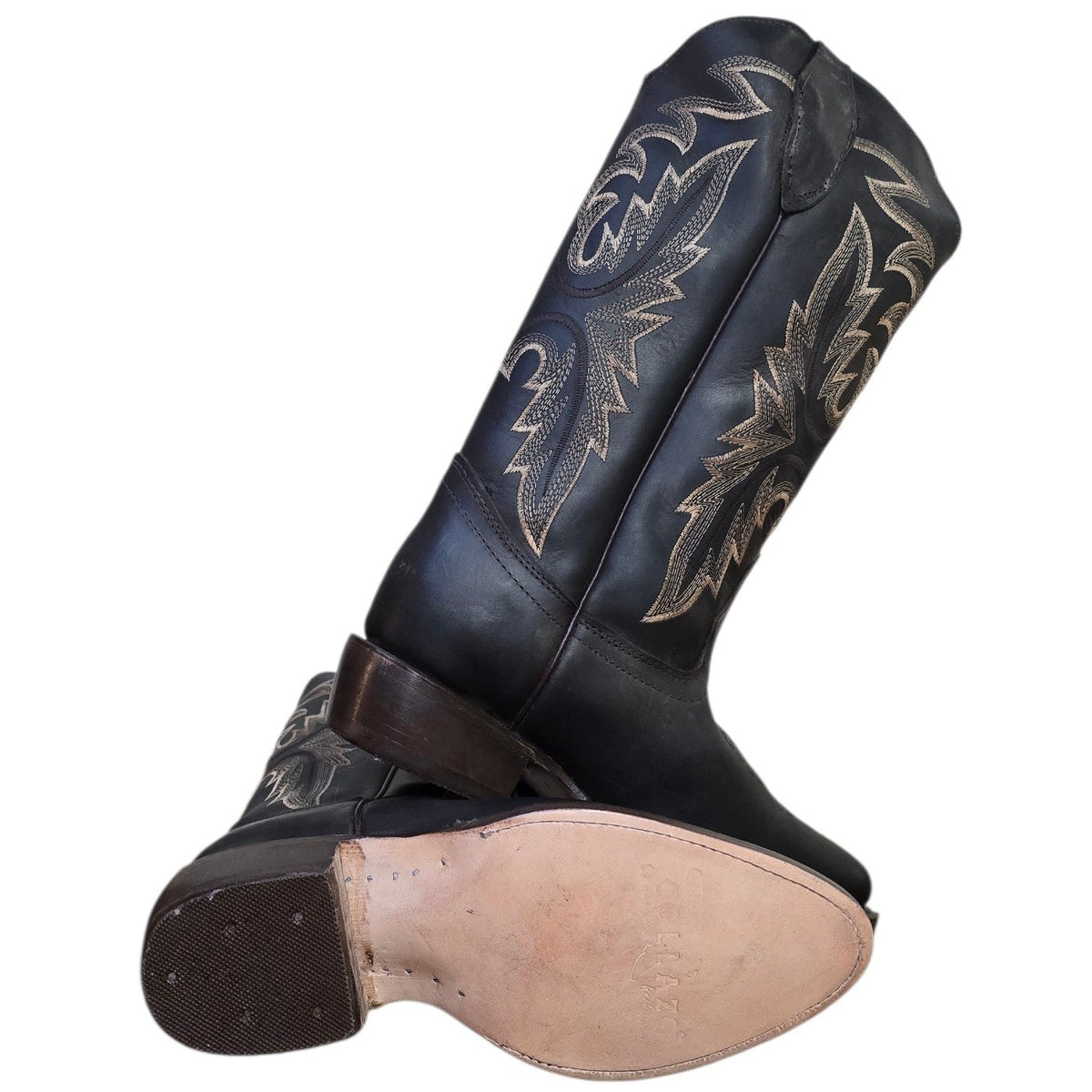 Cowboy Boots (0193) - 15" Dark Brown Leather w/ Western Stitching & Round Toe (Tall)