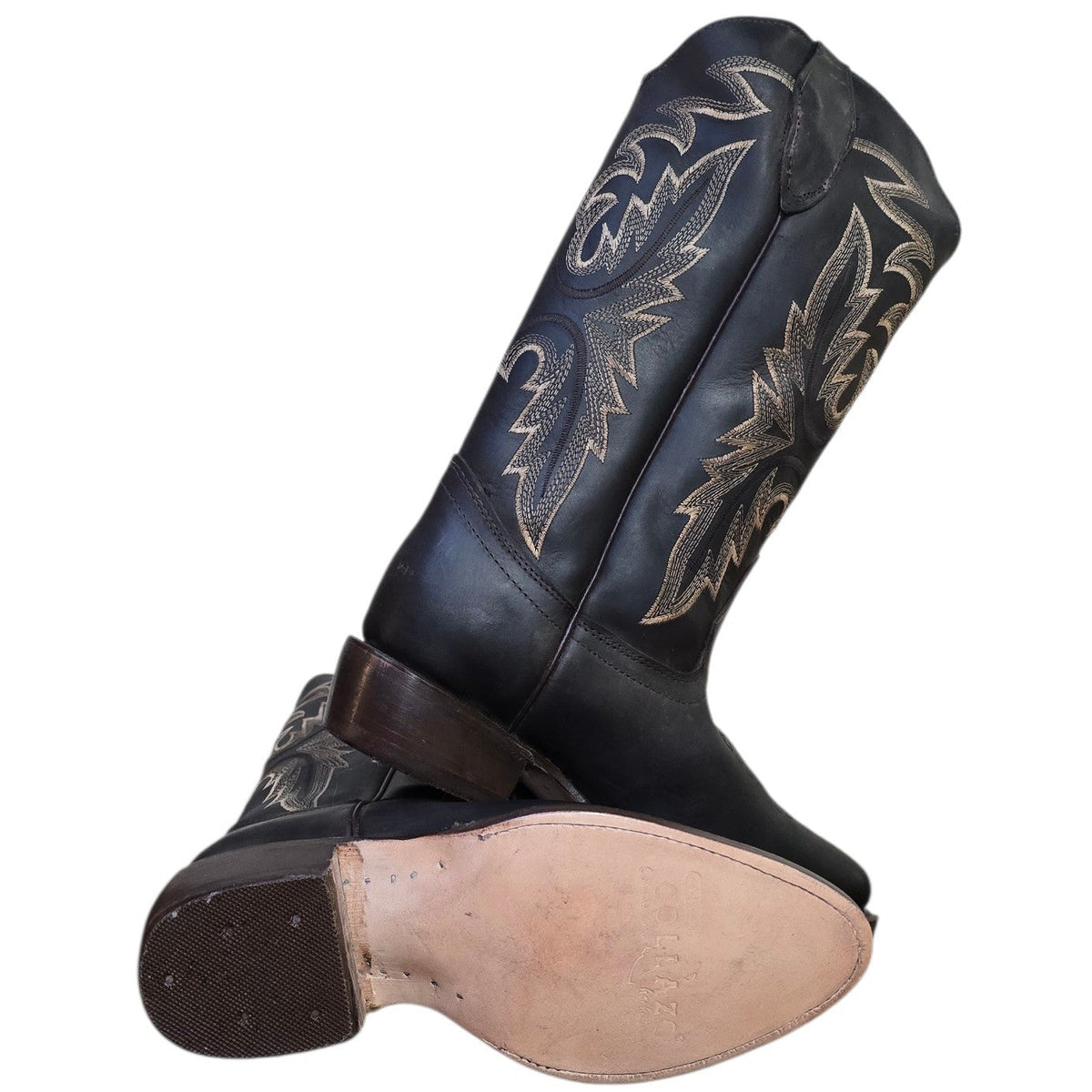 Cowboy Boots (0194) - 14" Dark Brown Leather w/ Western Stitching & Round Toe