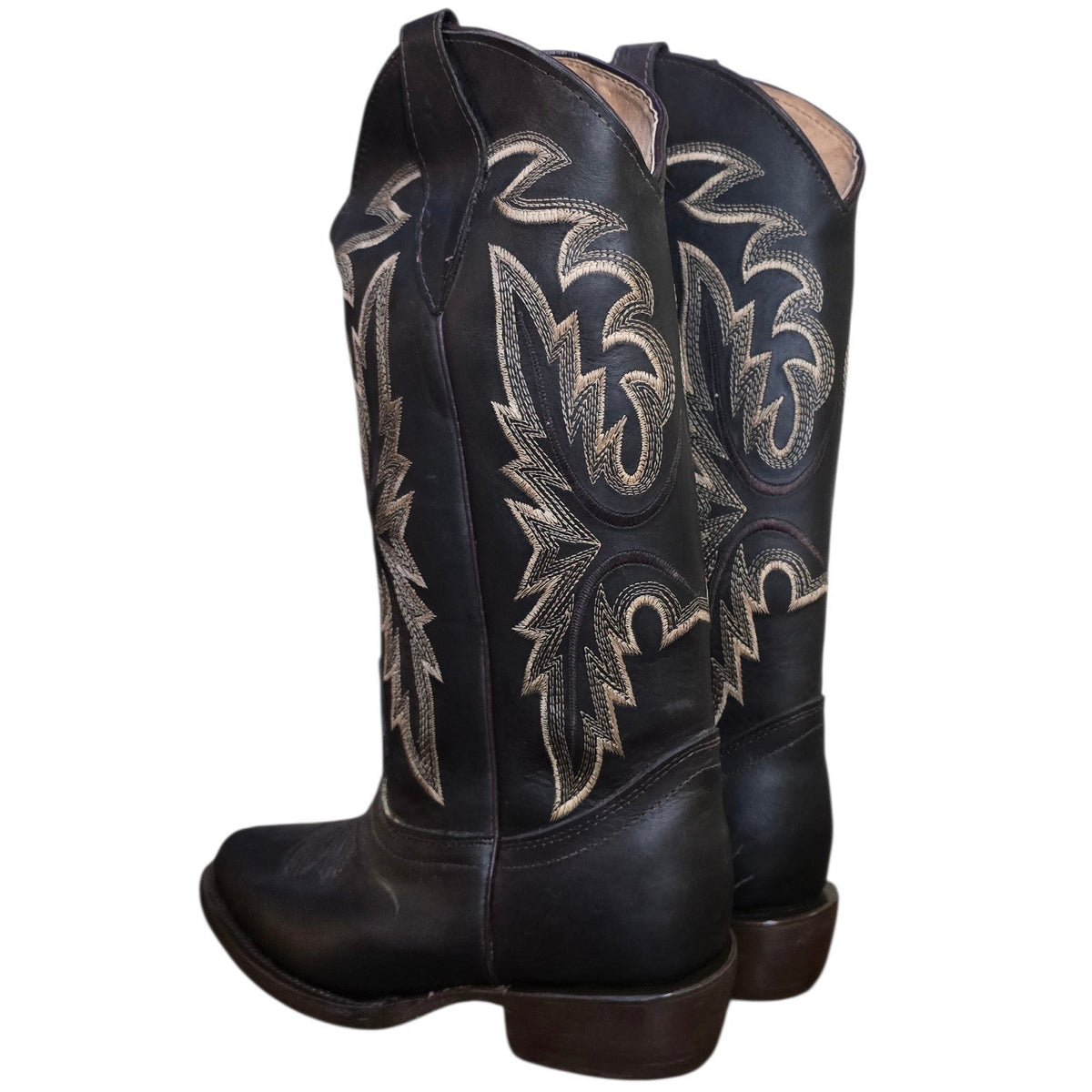 Cowboy Boots (0193) - 15" Dark Brown Leather w/ Western Stitching & Round Toe (Tall)