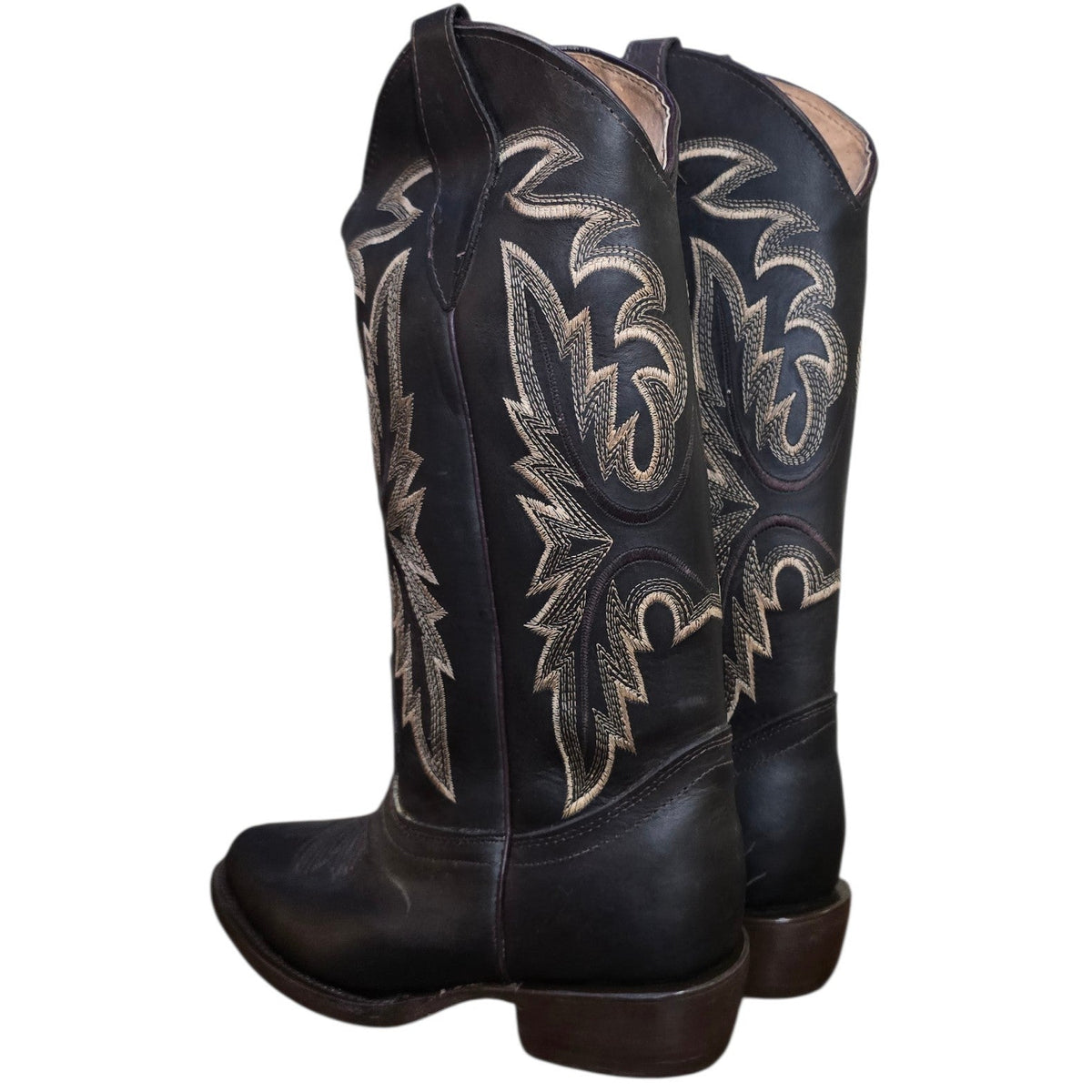 Cowboy Boots (0194) - 14" Dark Brown Leather w/ Western Stitching & Round Toe