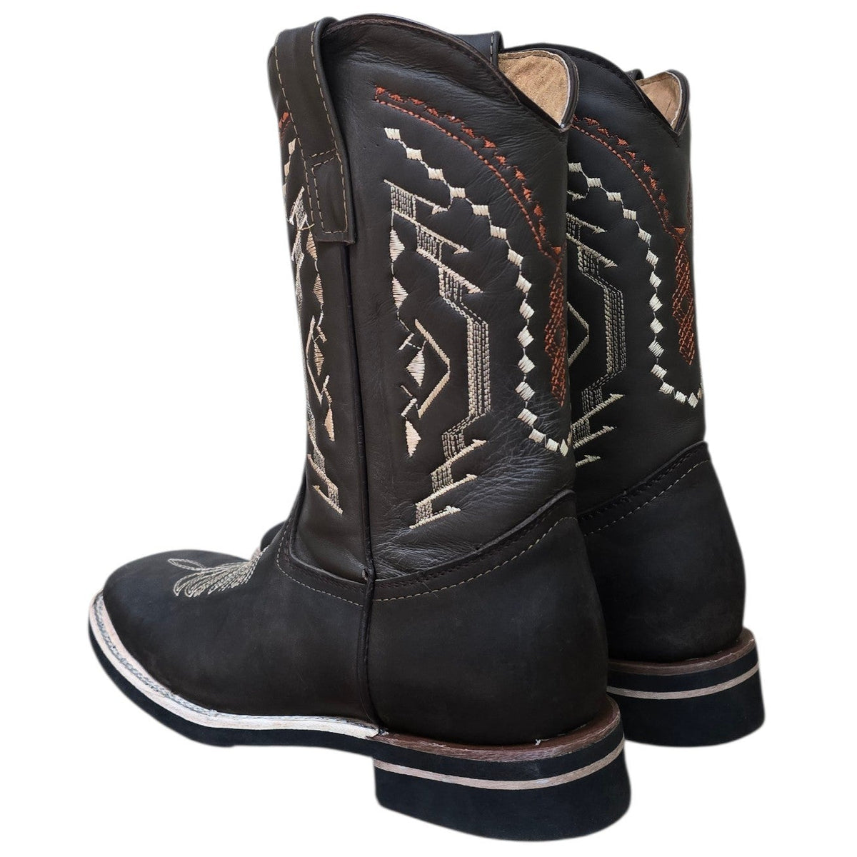 Cowboy Boots (0201) - 12" Dark Brown Leather w/ Western Stitching & Square Toe