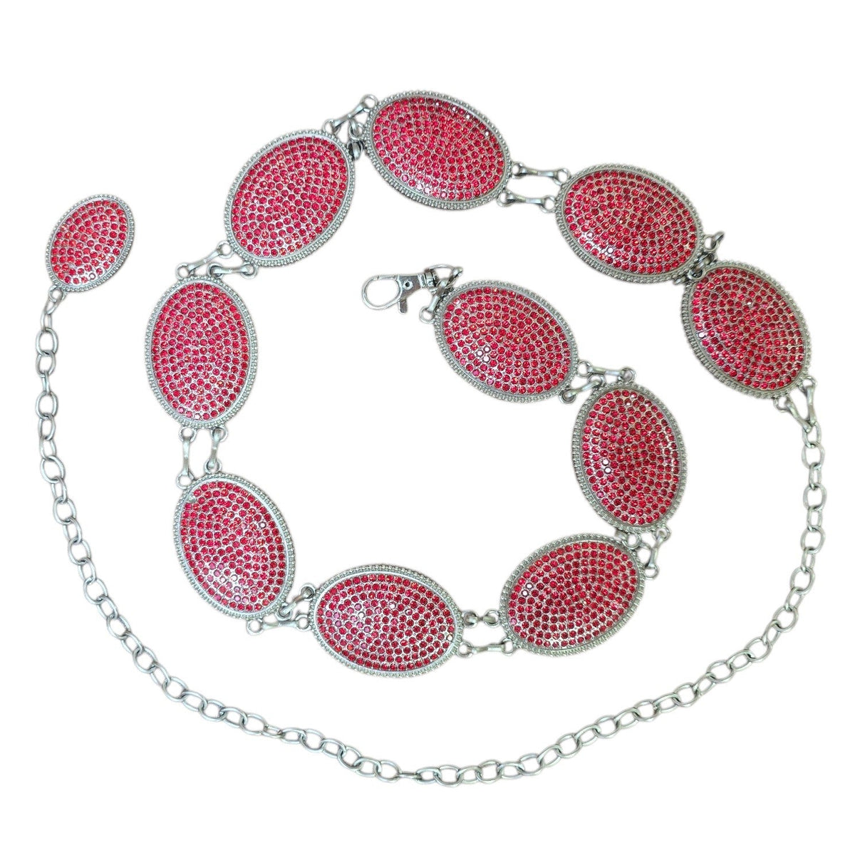 Chain Belt (0001) - Silver w/ Red Rhinestones