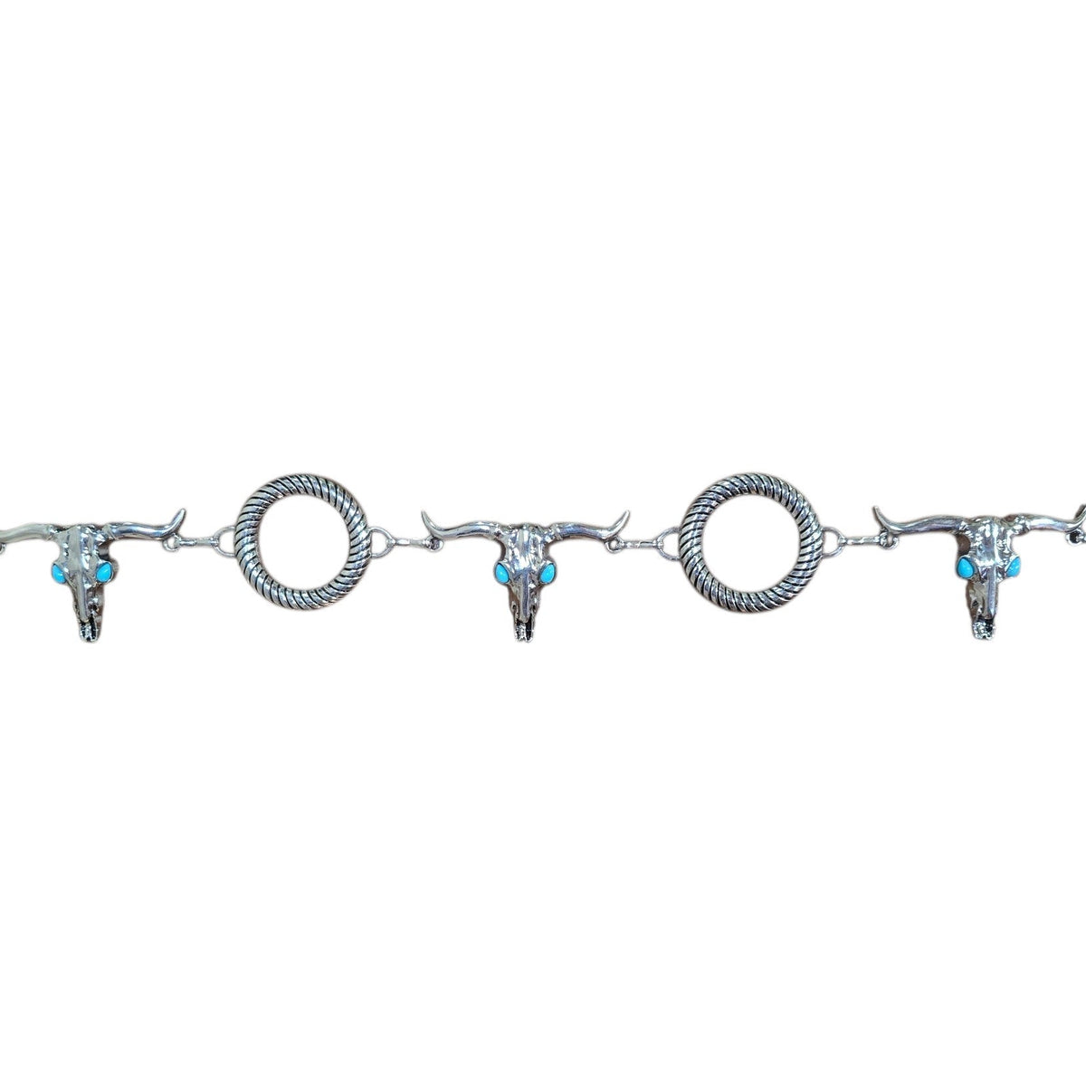 Chain Belt (0003) - Silver Circles & Longhorn w/ Faux Turquoise Stones