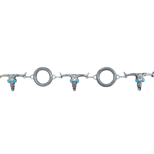 Chain Belt (0003) - Silver Circles & Longhorn w/ Faux Turquoise Stones