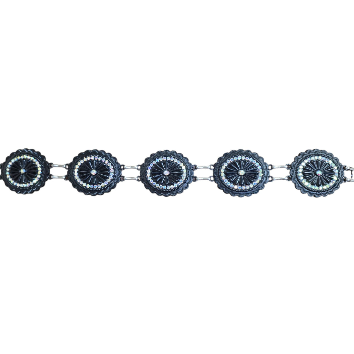 Chain Belt (0004) - Black w/ Iridescent Rhinestones
