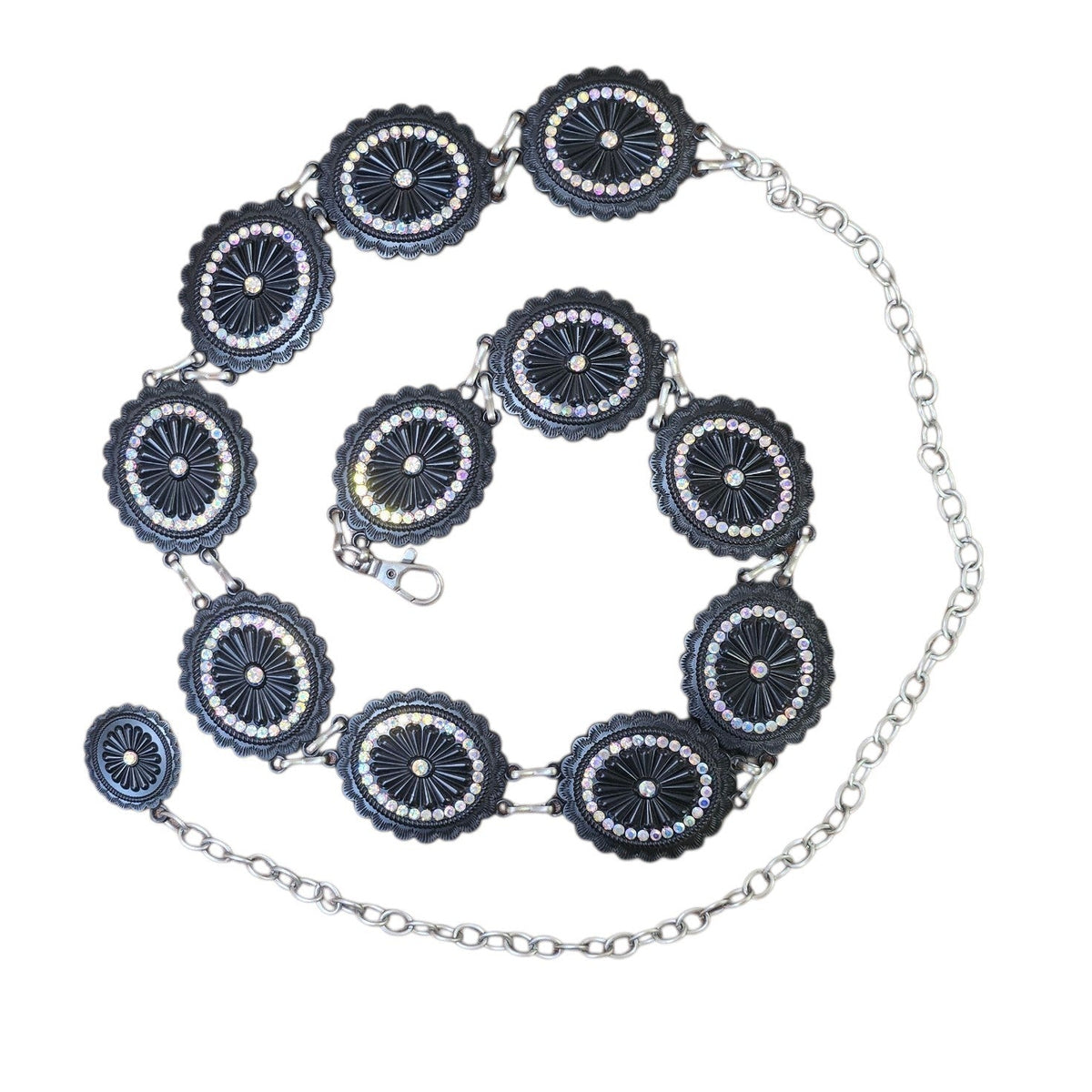 Chain Belt (0004) - Black w/ Iridescent Rhinestones