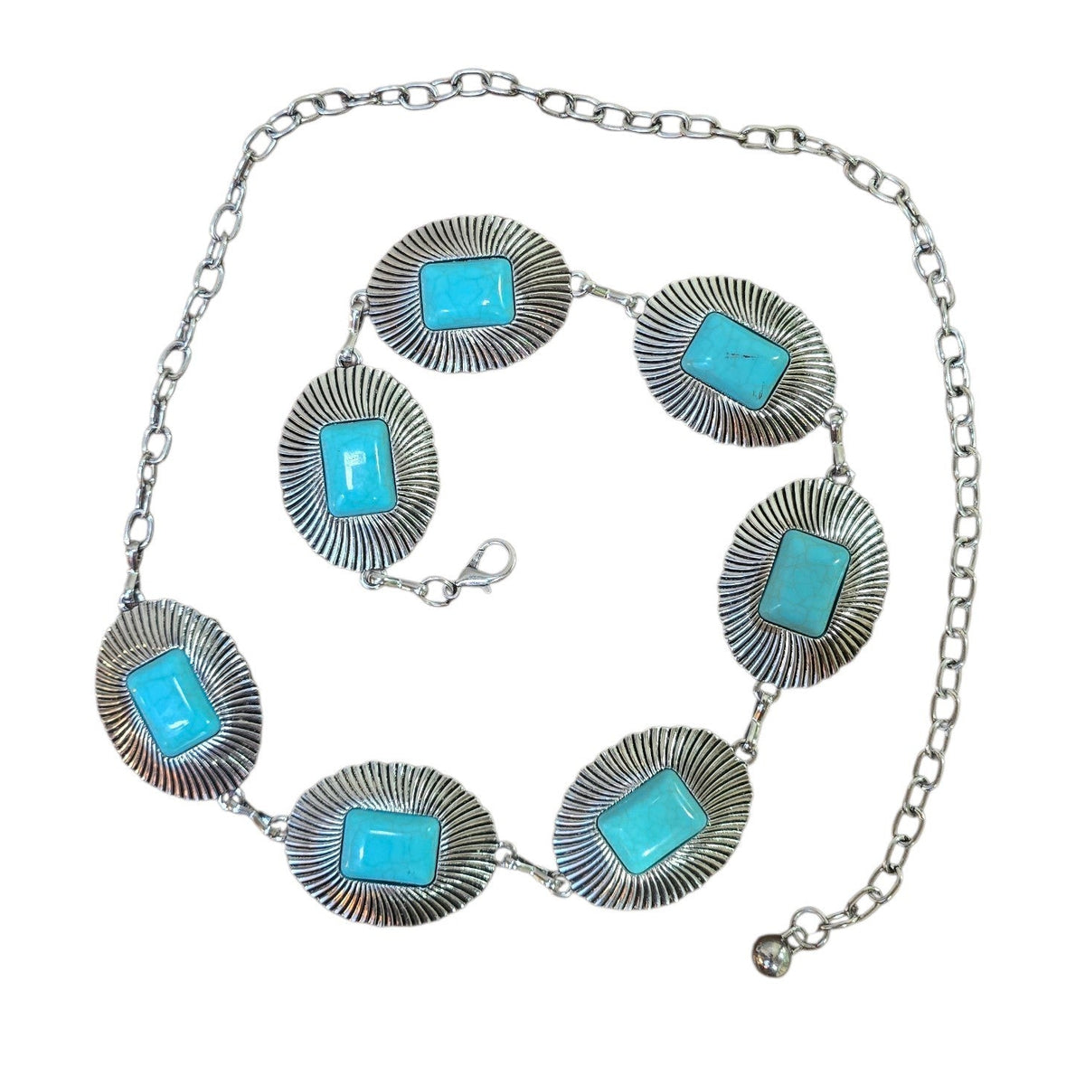 Chain Belt (0005) - Silver w/ Faux Turqoiuse