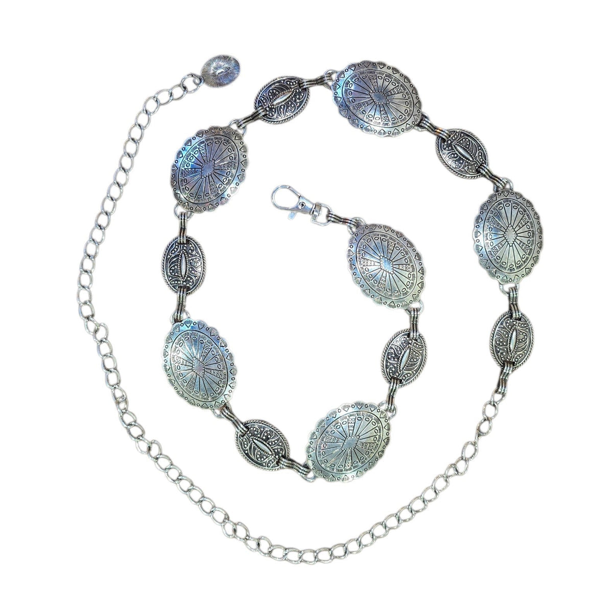 Chain Belt (0008) - Silver w/ Geometric Design