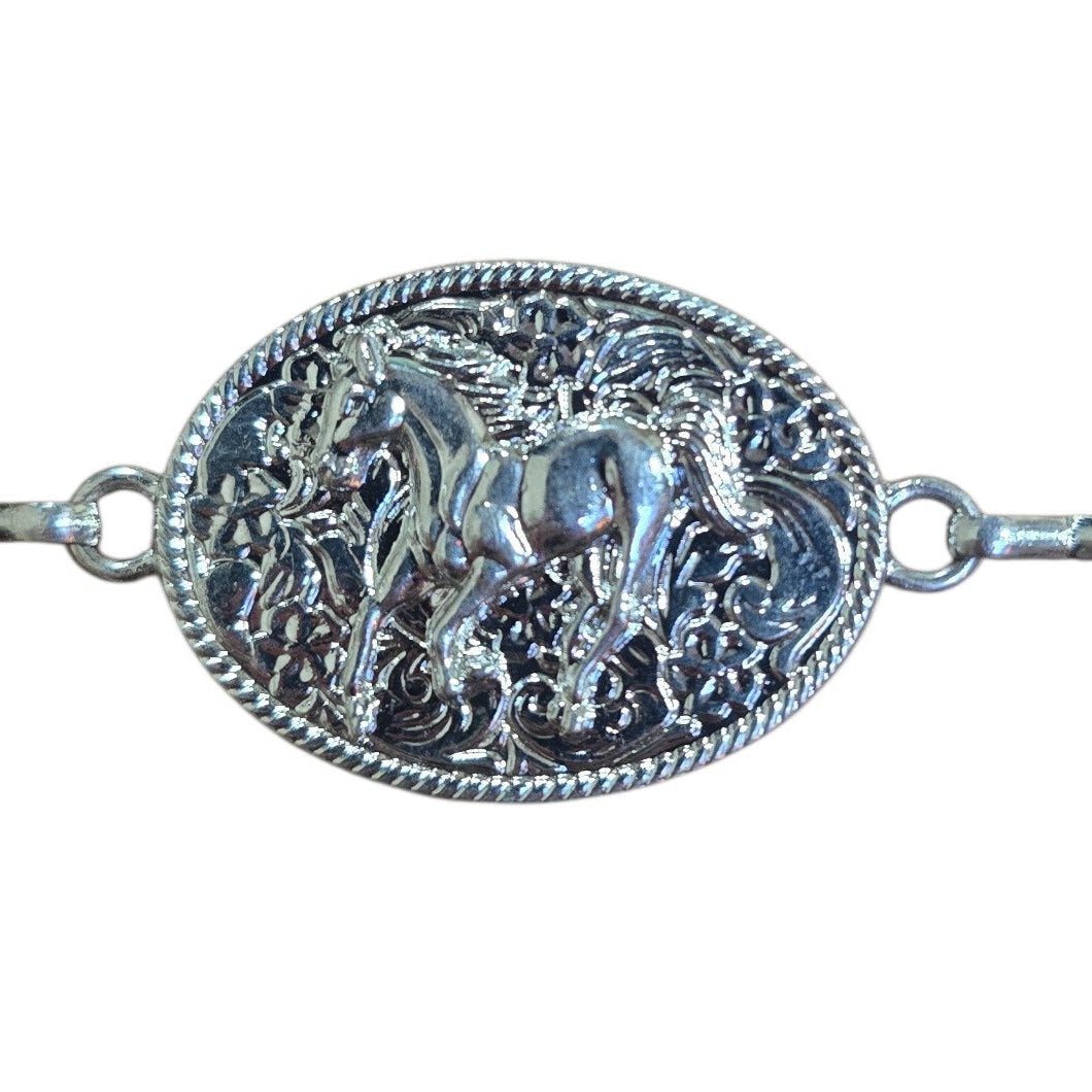 Chain Belt (0006) - Silver w/ Galloping Horse Design