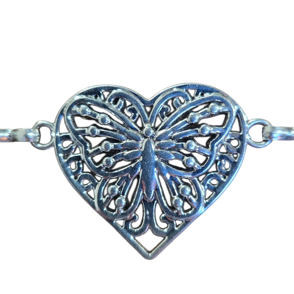 Chain Belt (0009) - Silver Heart Shape w/ Butterfly