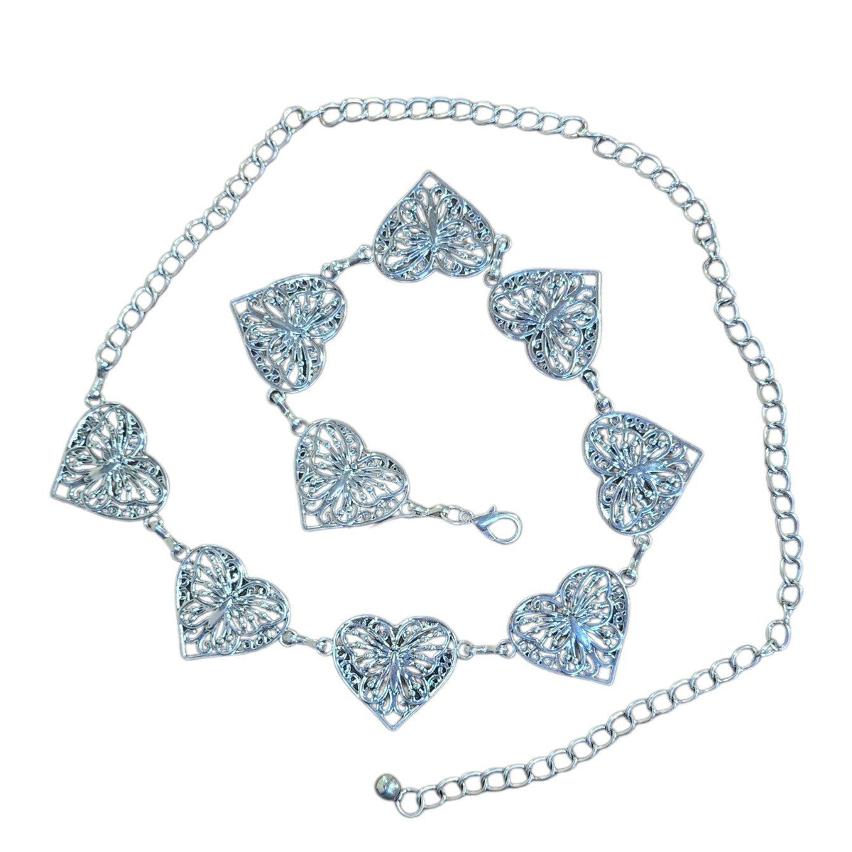 Chain Belt (0009) - Silver Heart Shape w/ Butterfly