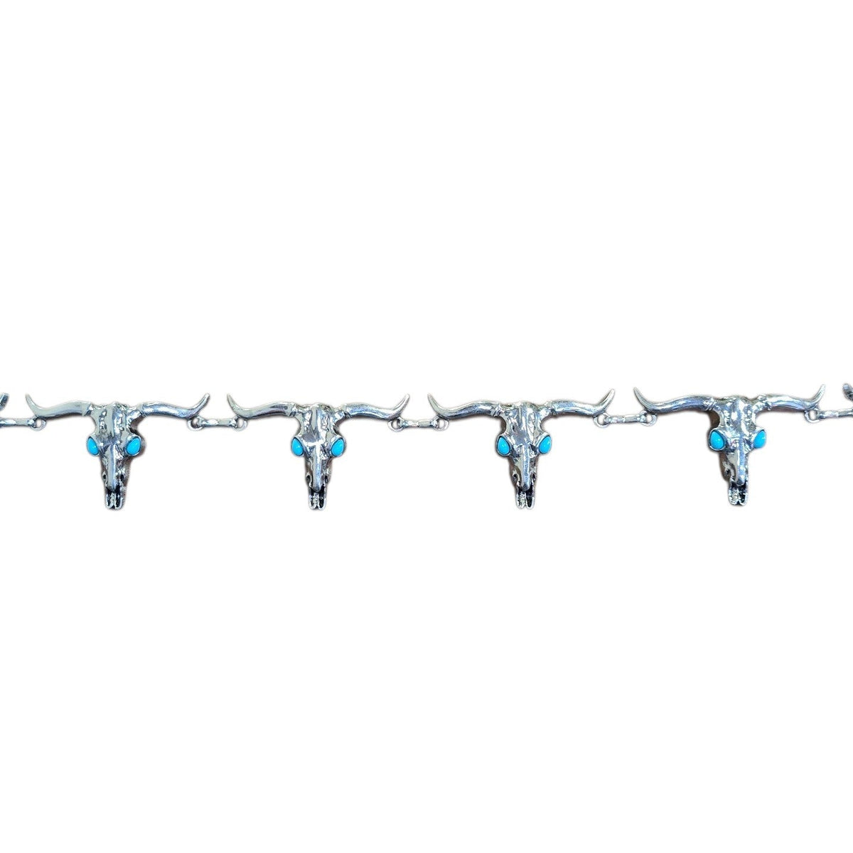 Chain Belt (0010) - Silver Longhorn w/ Faux Turquoise Stones