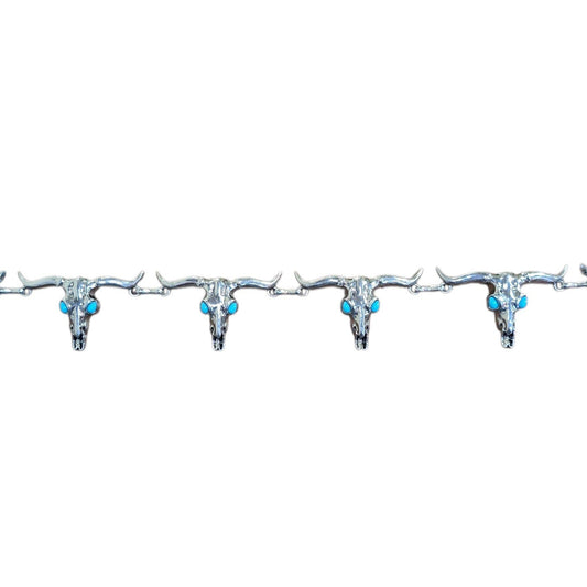 Chain Belt (0010) - Silver Longhorn w/ Faux Turquoise Stones