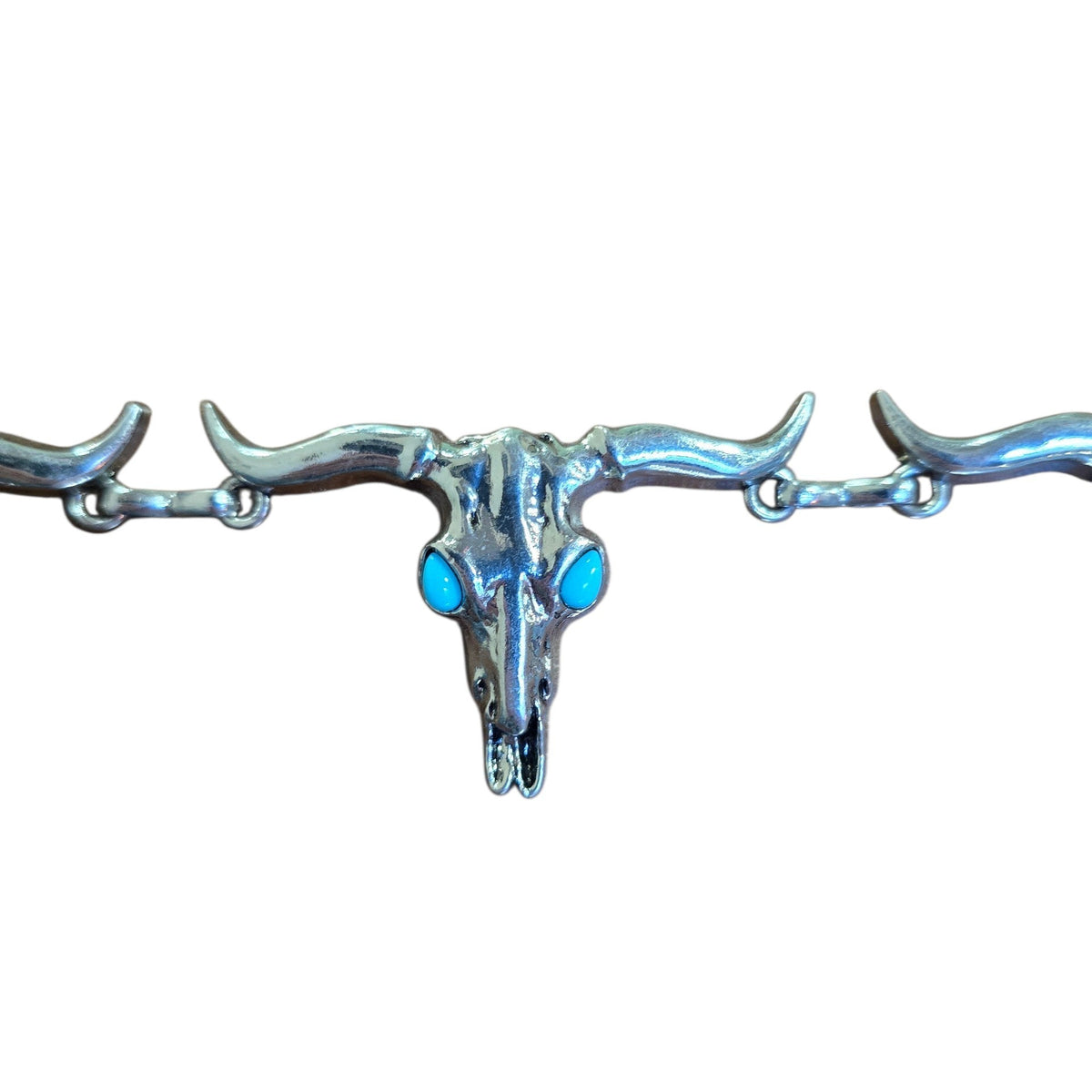 Chain Belt (0010) - Silver Longhorn w/ Faux Turquoise Stones