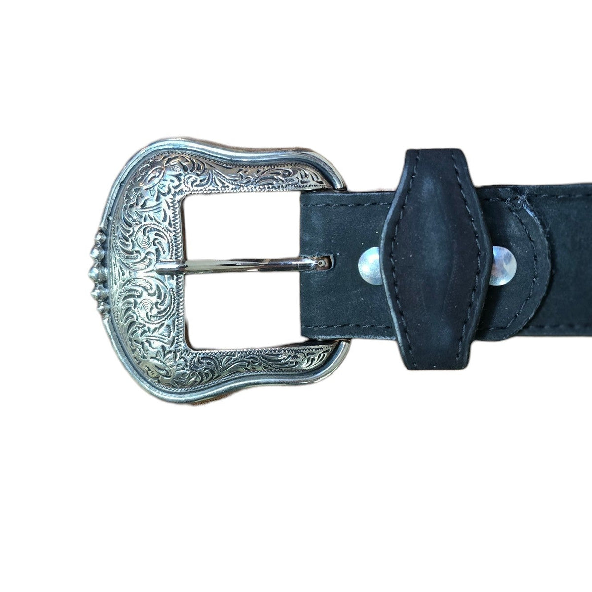 Genuine Leather Belt (0026) - Black Leather w Red Botanical Embroidery