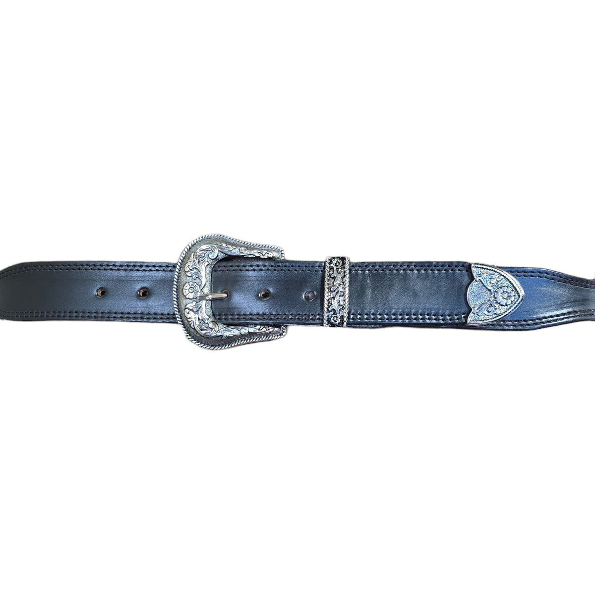 Genuine Leather Belt (0028) - Black Leather w/ Silver Studs & Stars